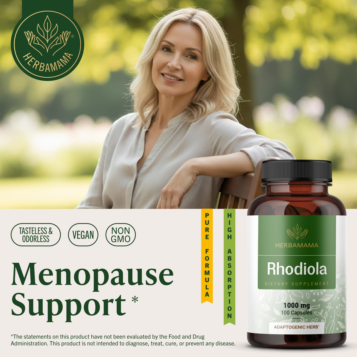 HERBAMAMA Rhodiola Rosea Supplement Stress Relief - 100 Capsules - image 2