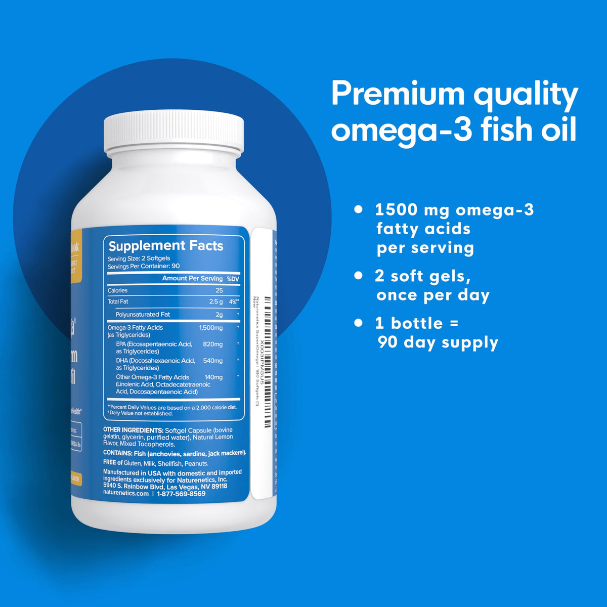 Naturenetics SuperiOmega rTG Omega-3 Fish Oil 1500mg - 180 Softgels - image 2