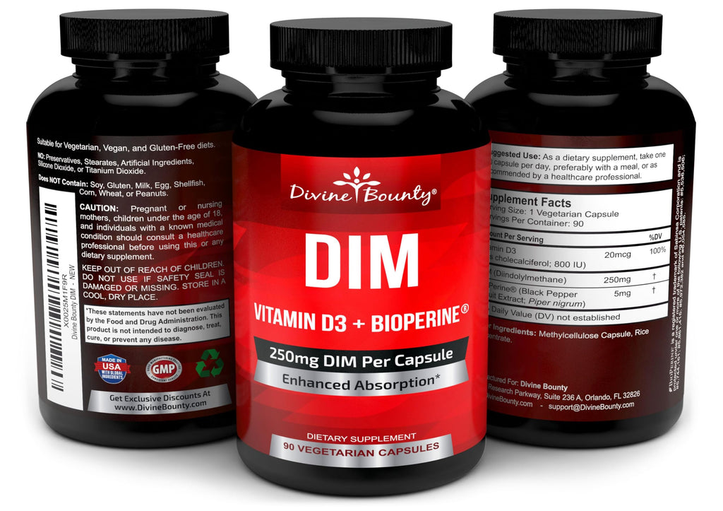 Divine Bounty DIM Supplement 250mg with Vitamin D3 - 90 Vegetarian Capsules - image 4
