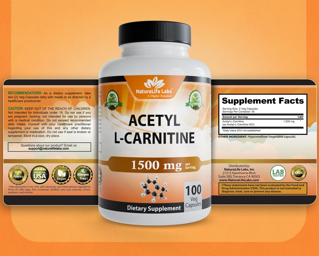 NaturaLife Labs Acetyl L-Carnitine 1500 mg - 100 Capsules - image 8
