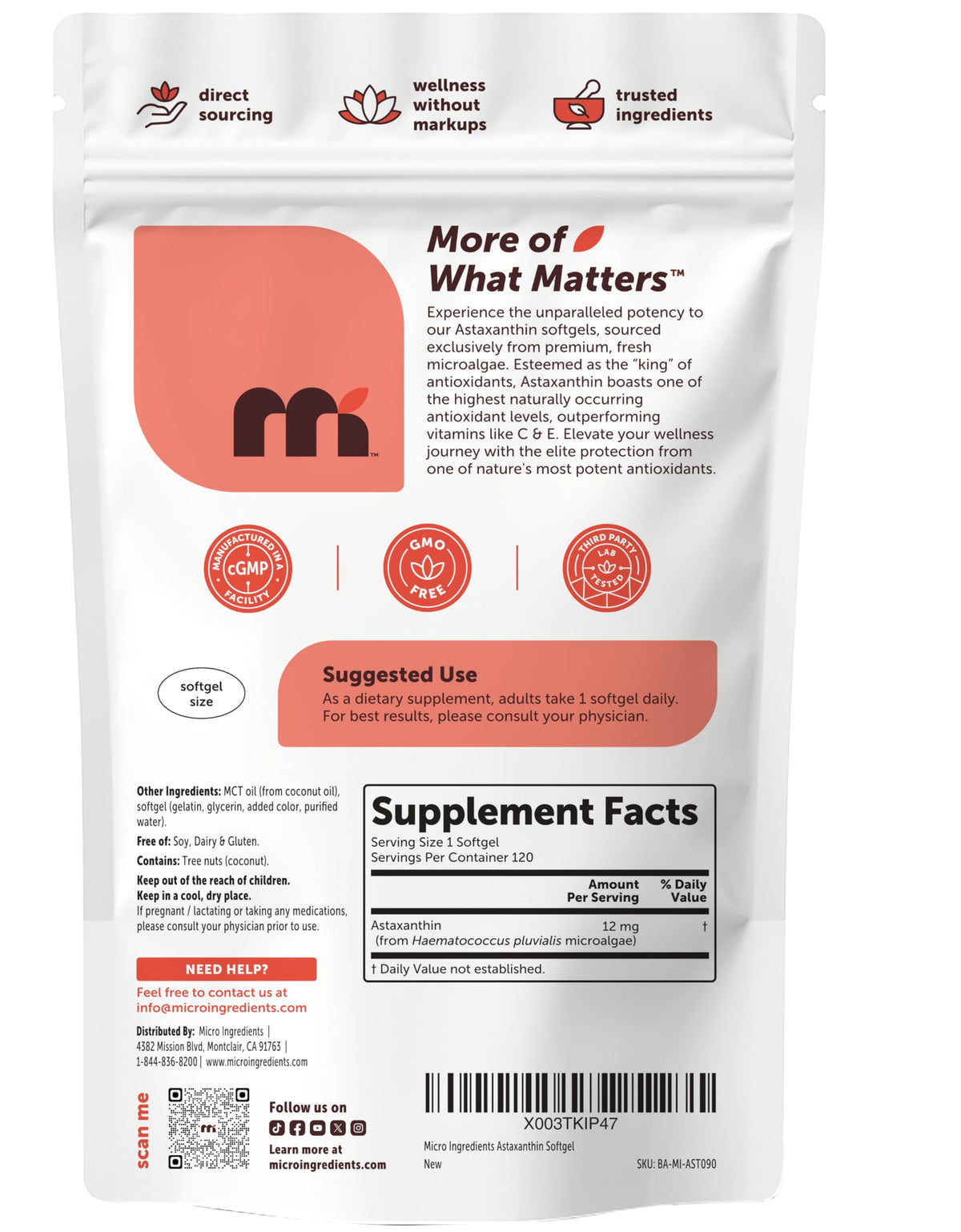 Micro Ingredients Astaxanthin 12mg with MCT Oil - 120 Softgels - image 7