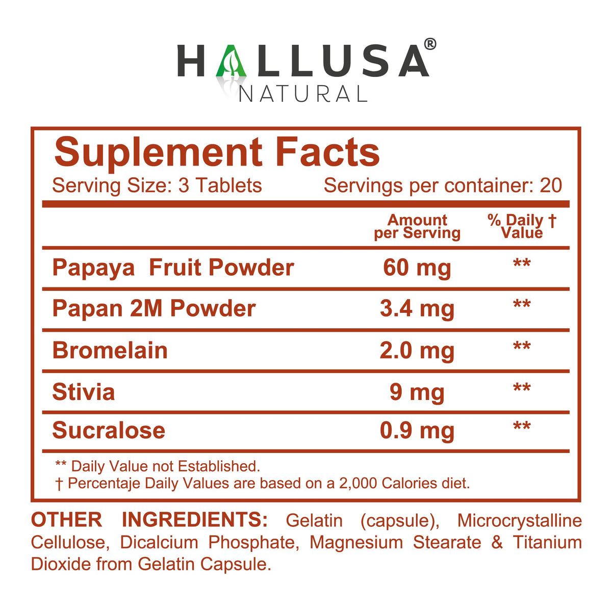 Hallusa Natural Papaya Enzymes Digestive Support - 60 Tablets - image 3