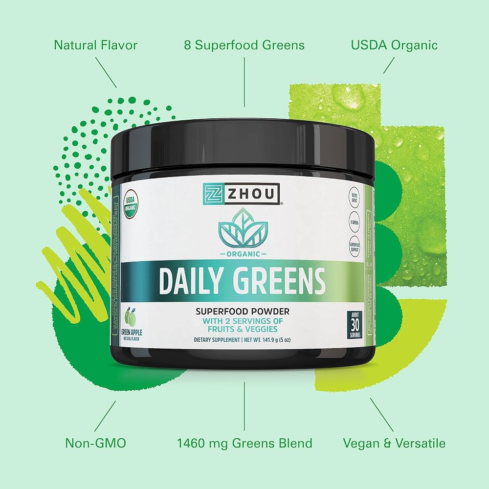 ZHOU Organic Daily Greens Powder Green Apple - 30 Servings - image 4