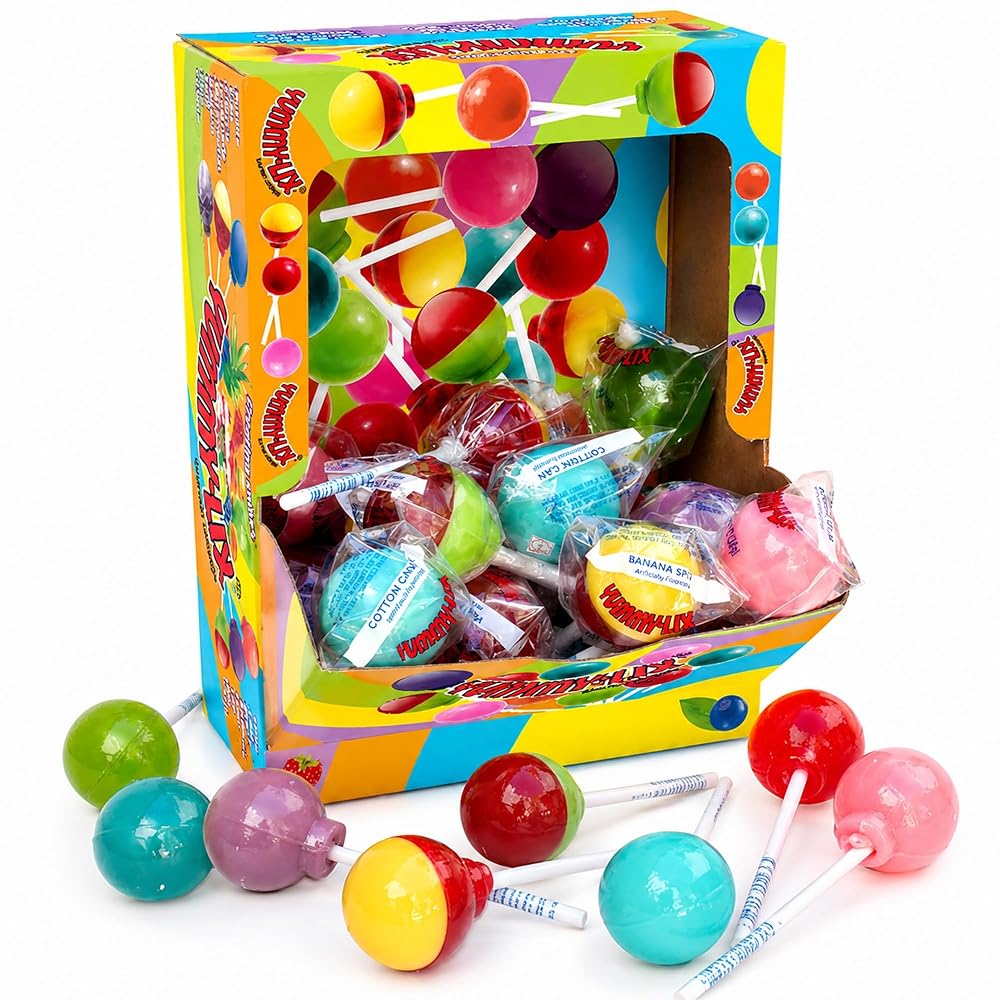 Yummy Lix Gourmet Round Lollipops Assorted Flavors - 80 Count
