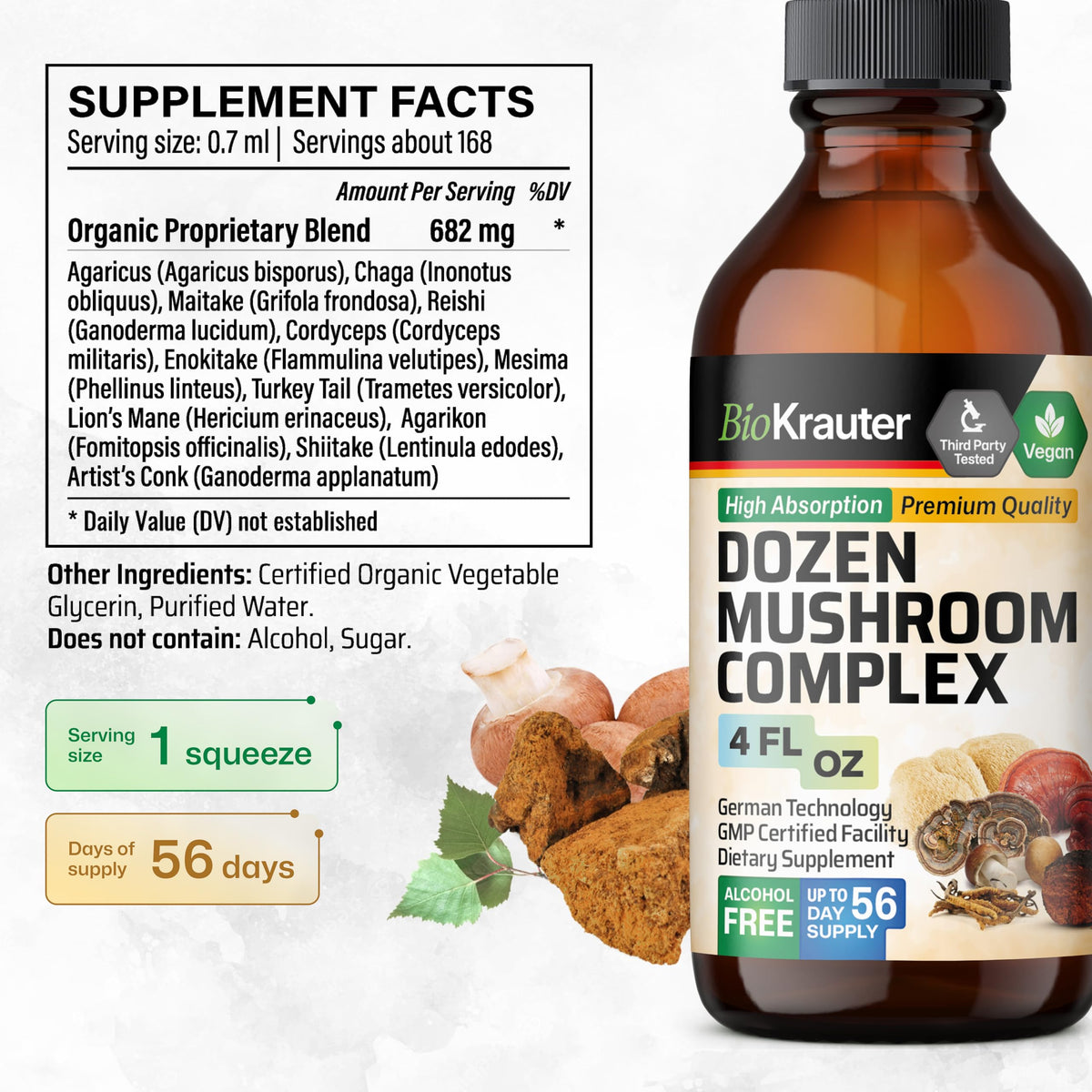 BIO KRAUTER 12-in-1 Mushroom Supplement for Immune Support - 4 Fl Oz - image 3
