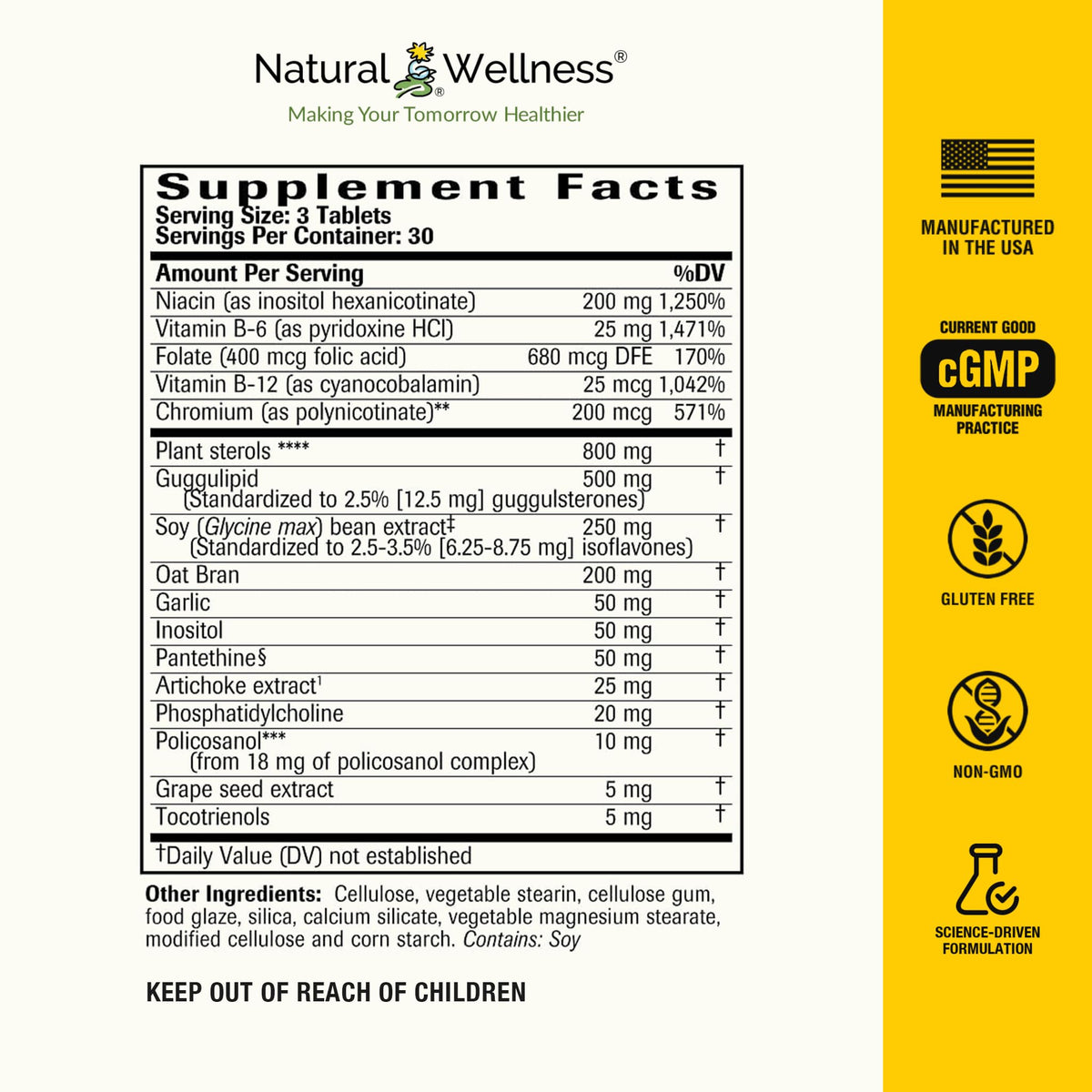 Natural Wellness Cholesterol Support Cardiovascular Formula - 90 Tablets - image 3