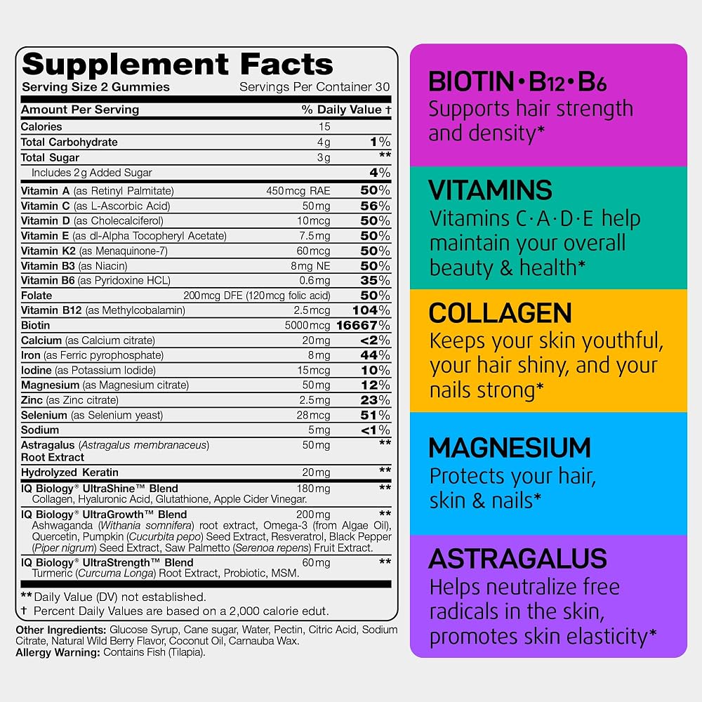 IQ Biology Biotin Gummies for Hair, Skin & Nails - 60 Count - image 2