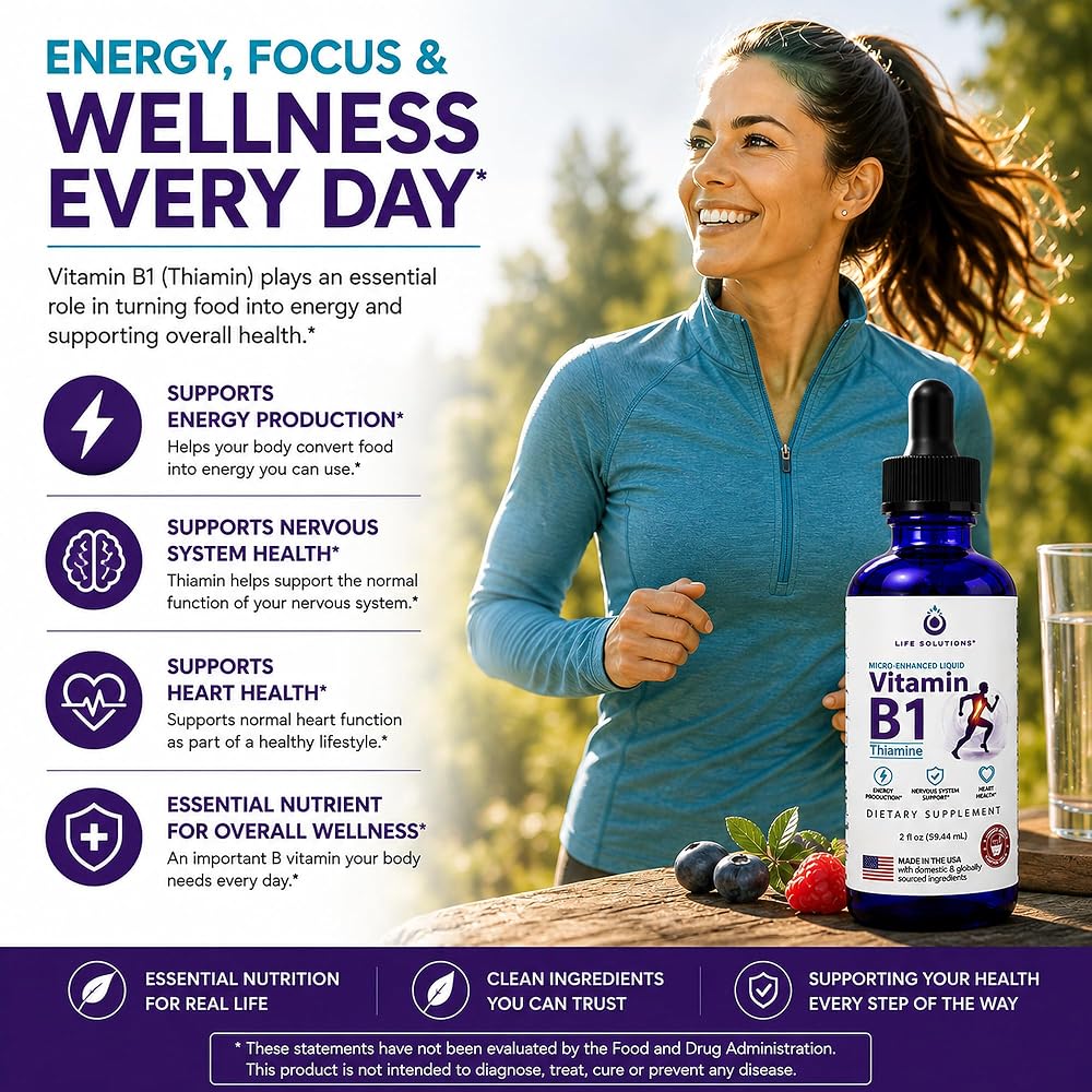 Life Solutions Vitamin B1 Thiamine HCl Liquid Drops - 2 oz - image 2