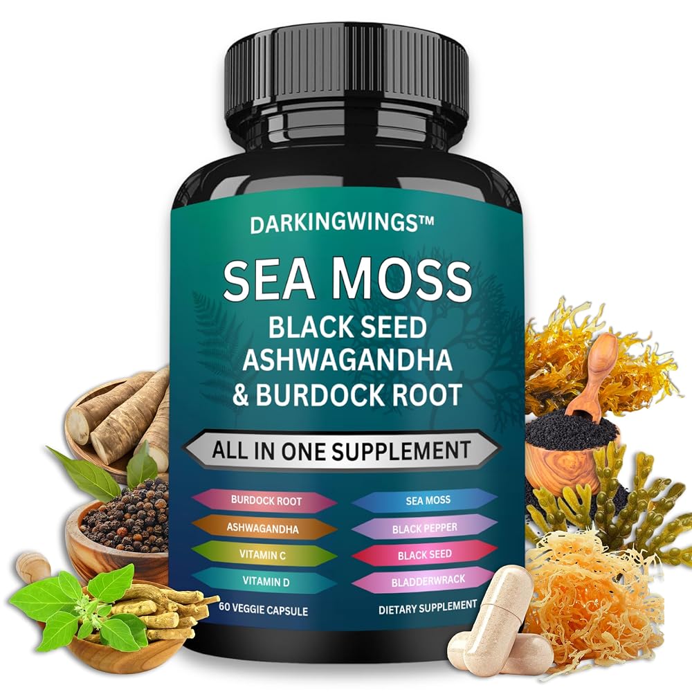 Darkingwings Organic Sea Moss Black Seed Oil Capsules - 60 Count