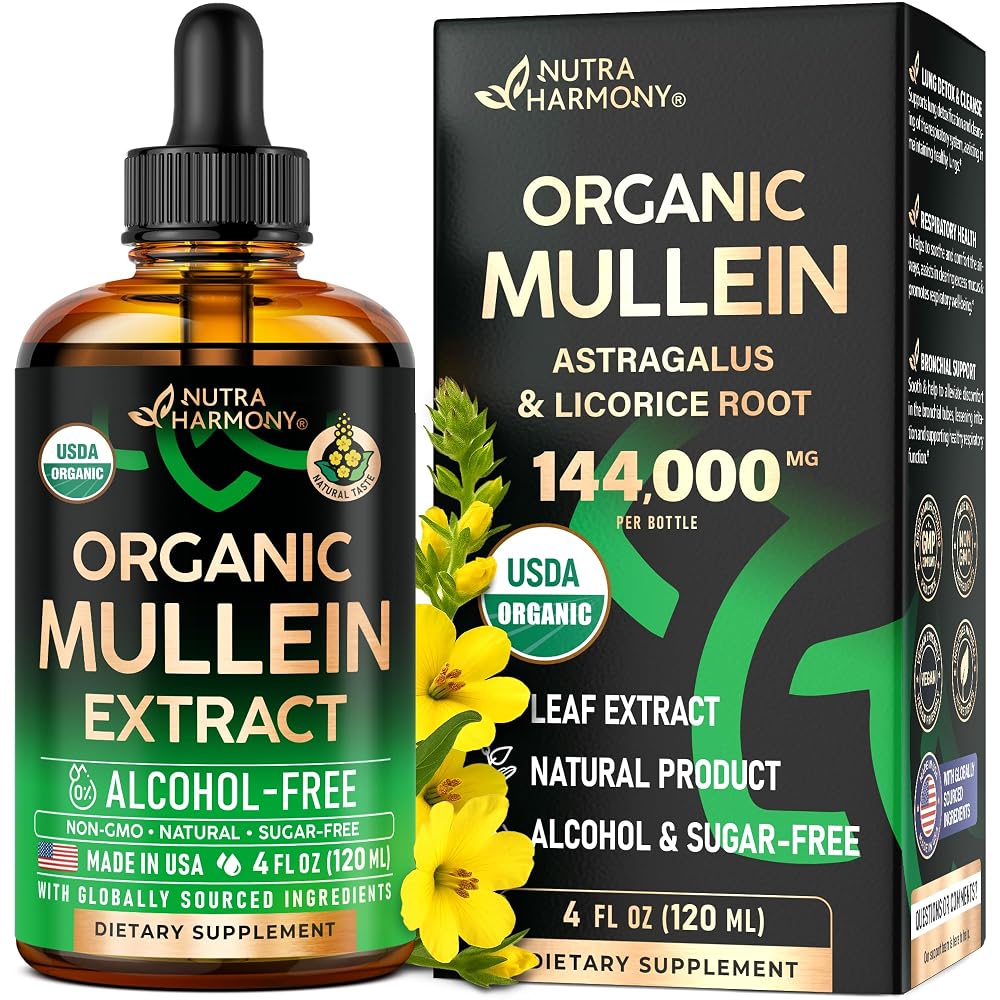 NUTRAHARMONY Mullein Drops for Lungs - USDA Organic Liquid - Mullein