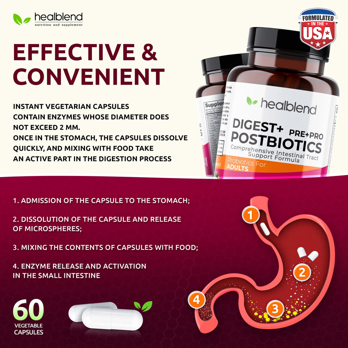 Healblend Digest + Postbiotics Multi-Enzyme Supplement - 60 Vegetarian Capsules - image 3