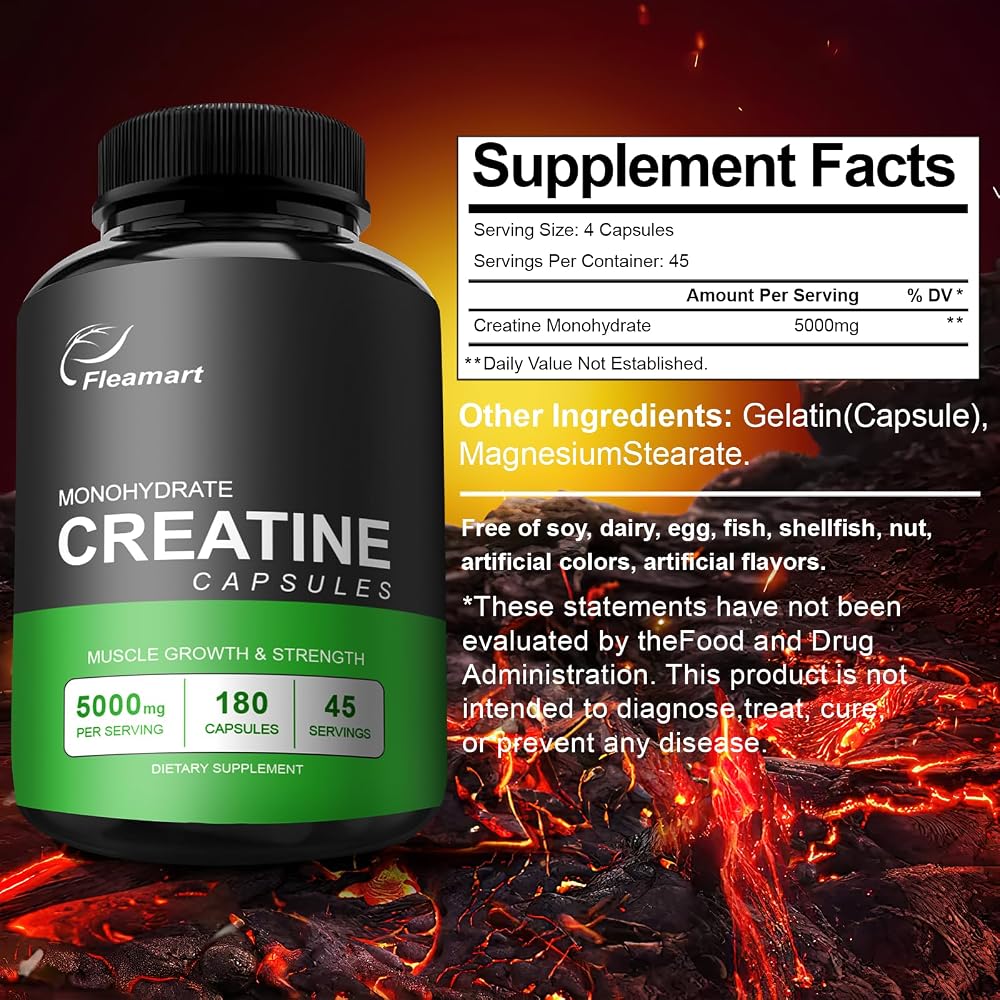Fleamart Micronized Creatine Monohydrate Capsules, Keto Friendly