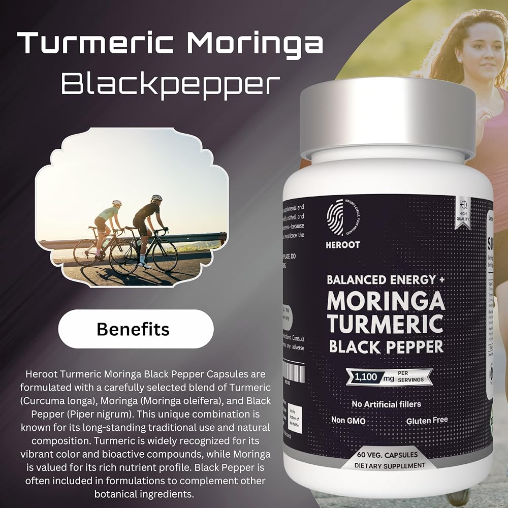 Heroot Organic Turmeric with Black Pepper & Moringa 1000 mg - 60 Capsules - image 5