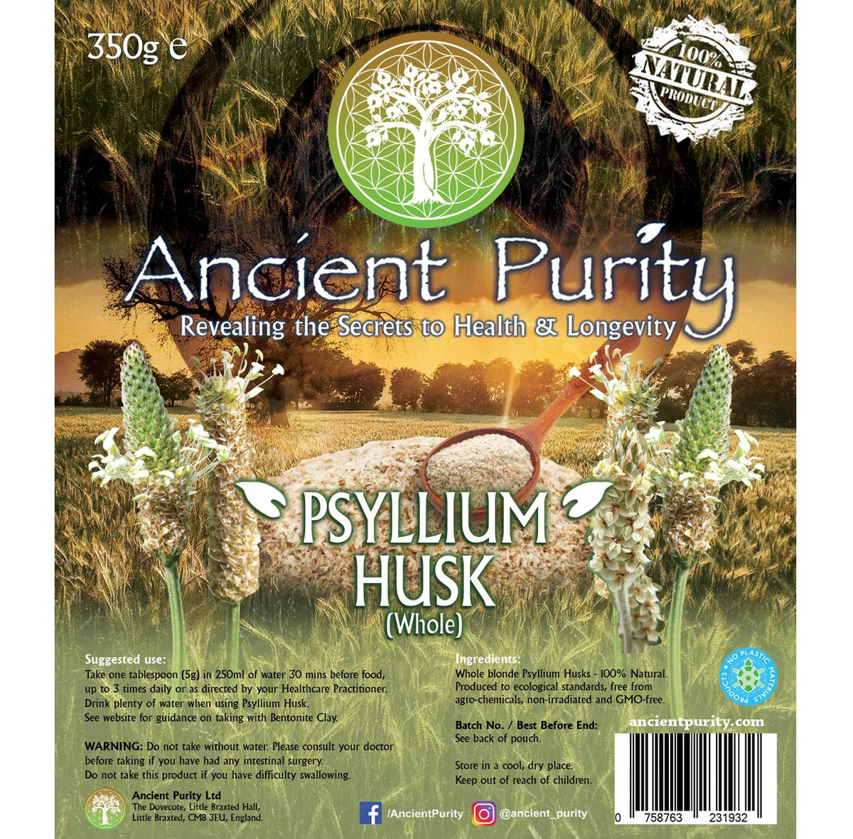 Ancient Purity Psyllium Husk Whole Fibre Supplement - 350g - image 2