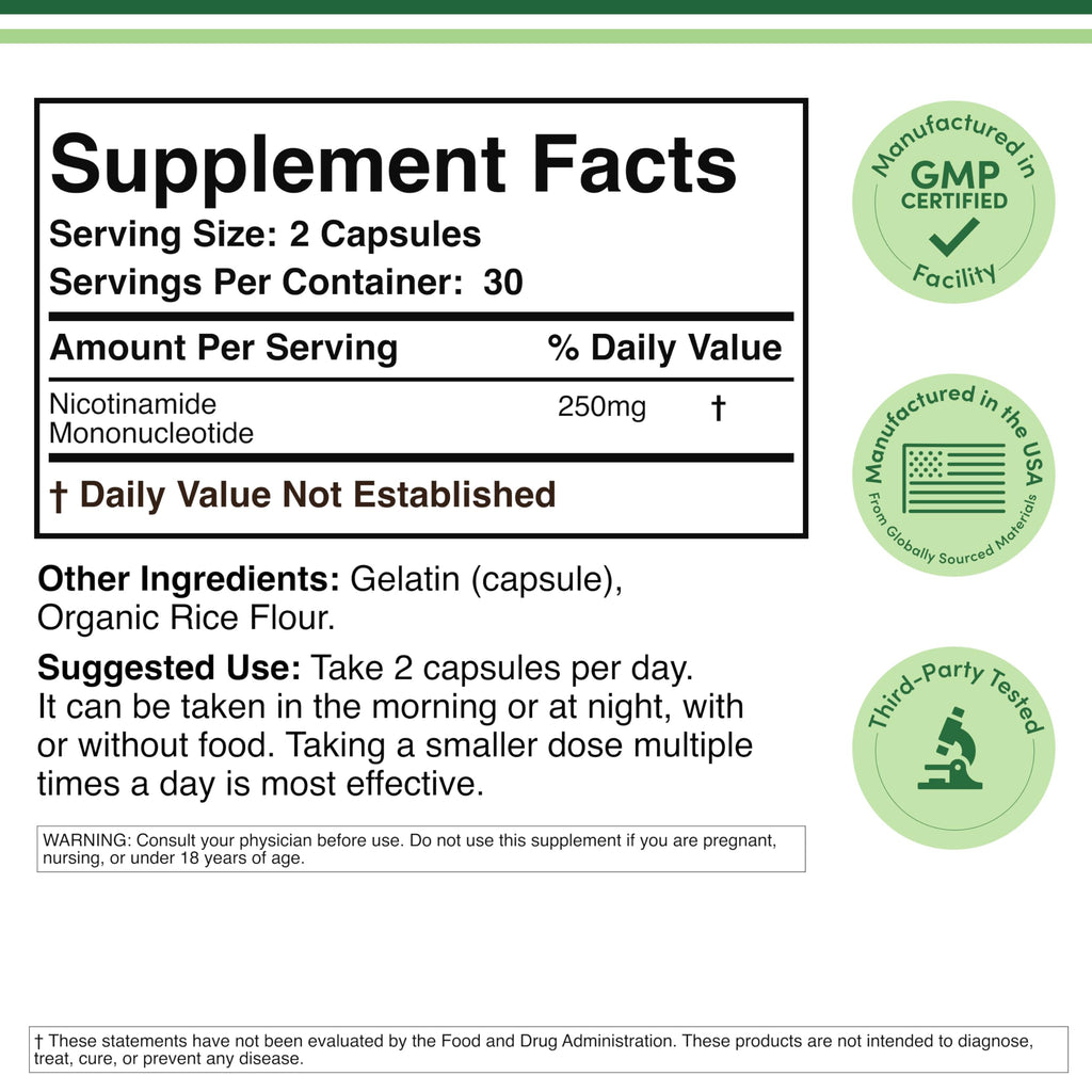Double Wood Supplements NMN 250mg Cellular Energy - 60 Capsules - image 2