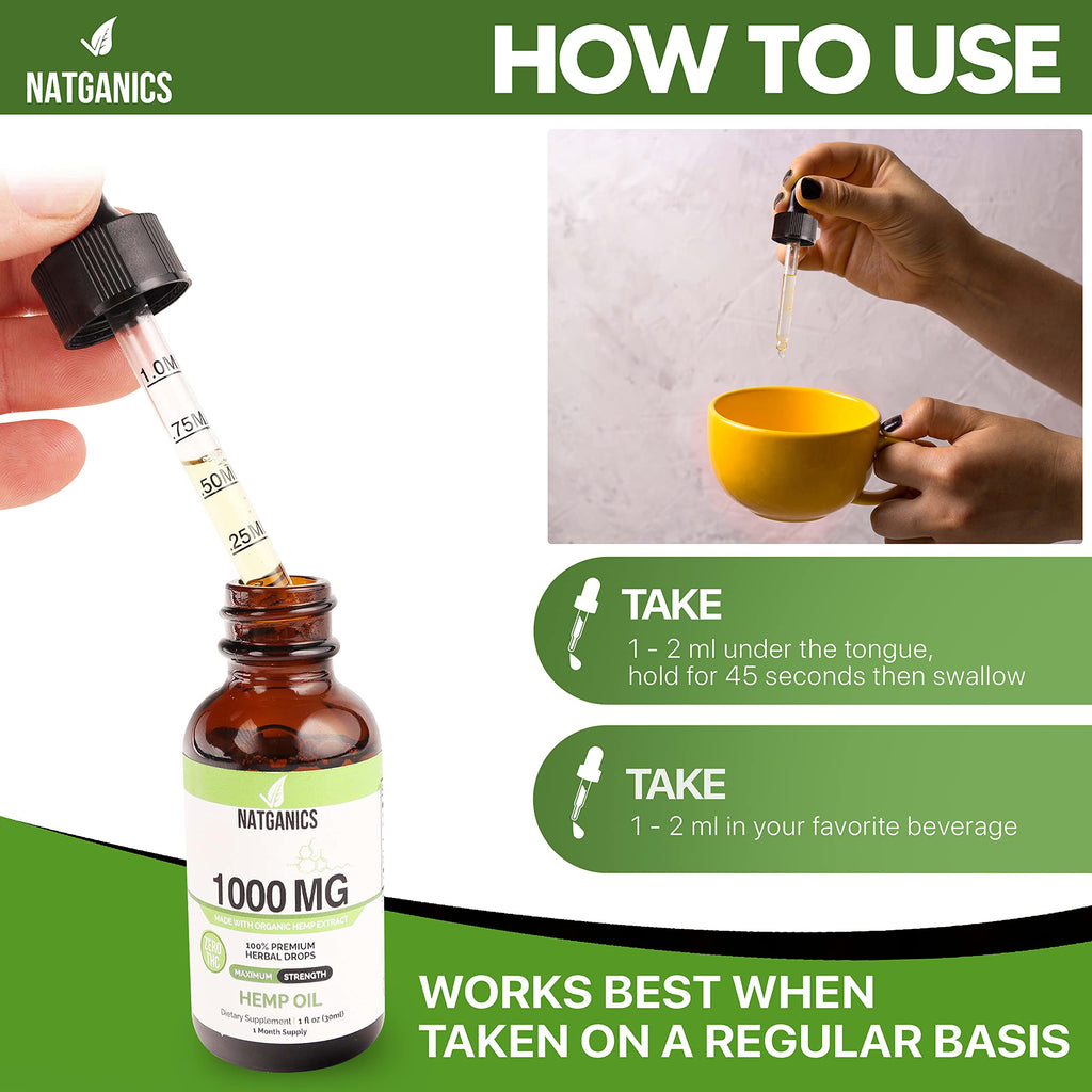 Natganics Organic Hemp Oil 1000mg - Ultra Premium Hemp Oil Drops