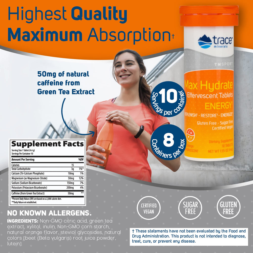 Trace Minerals Max-Hydrate Energy Electrolyte Tablets, Orange - 8 Count - image 4