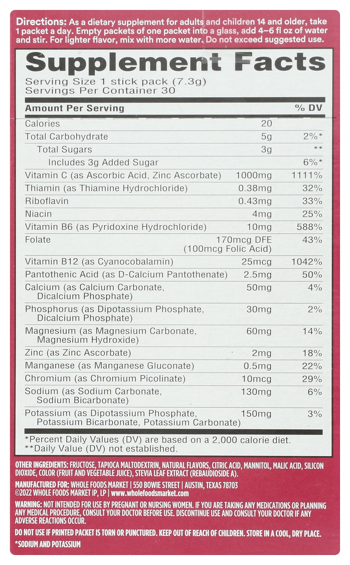 365 by Whole Foods Market Vitamin C Effervescent Powder Raspberry - 30 Count - image 2
