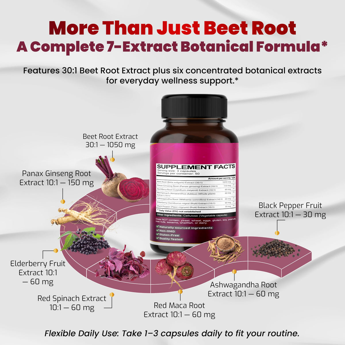 VEGATOT Premium Beet Root Extract 7-in-1 Complex - 90 Capsules - image 4