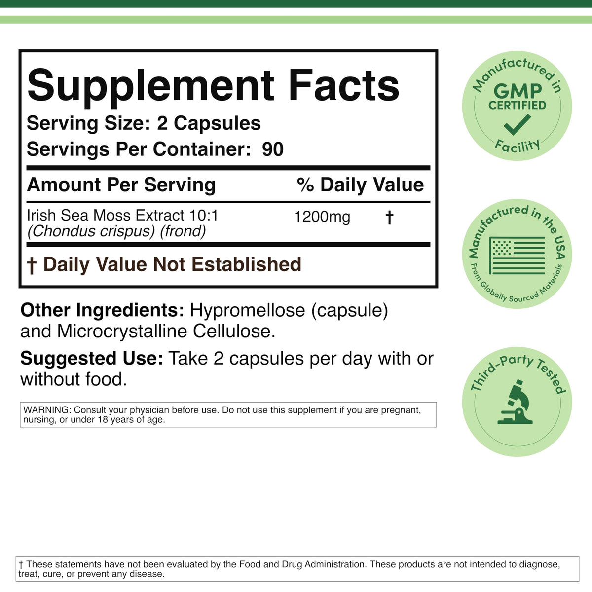 Double Wood Supplements Irish Sea Moss 1,200mg - 180 Capsules - image 2
