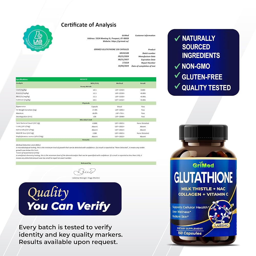 GriMed Glutathione Complex 1,485mg 8-in-1 - 150 Vegetarian Capsules - image 7
