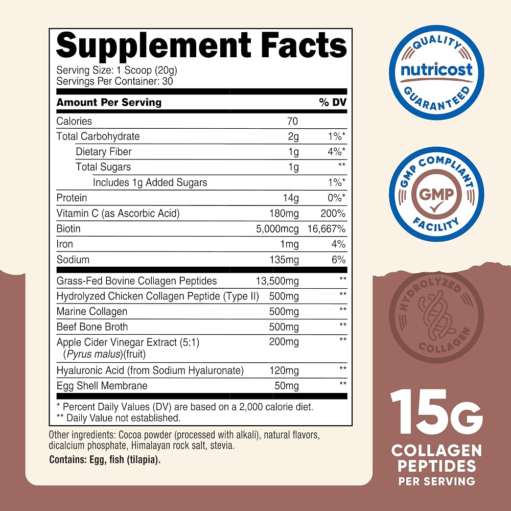 Nutricost Multi Collagen + Beauty & Protein Powder Milk Chocolate - 30 Servings - image 2