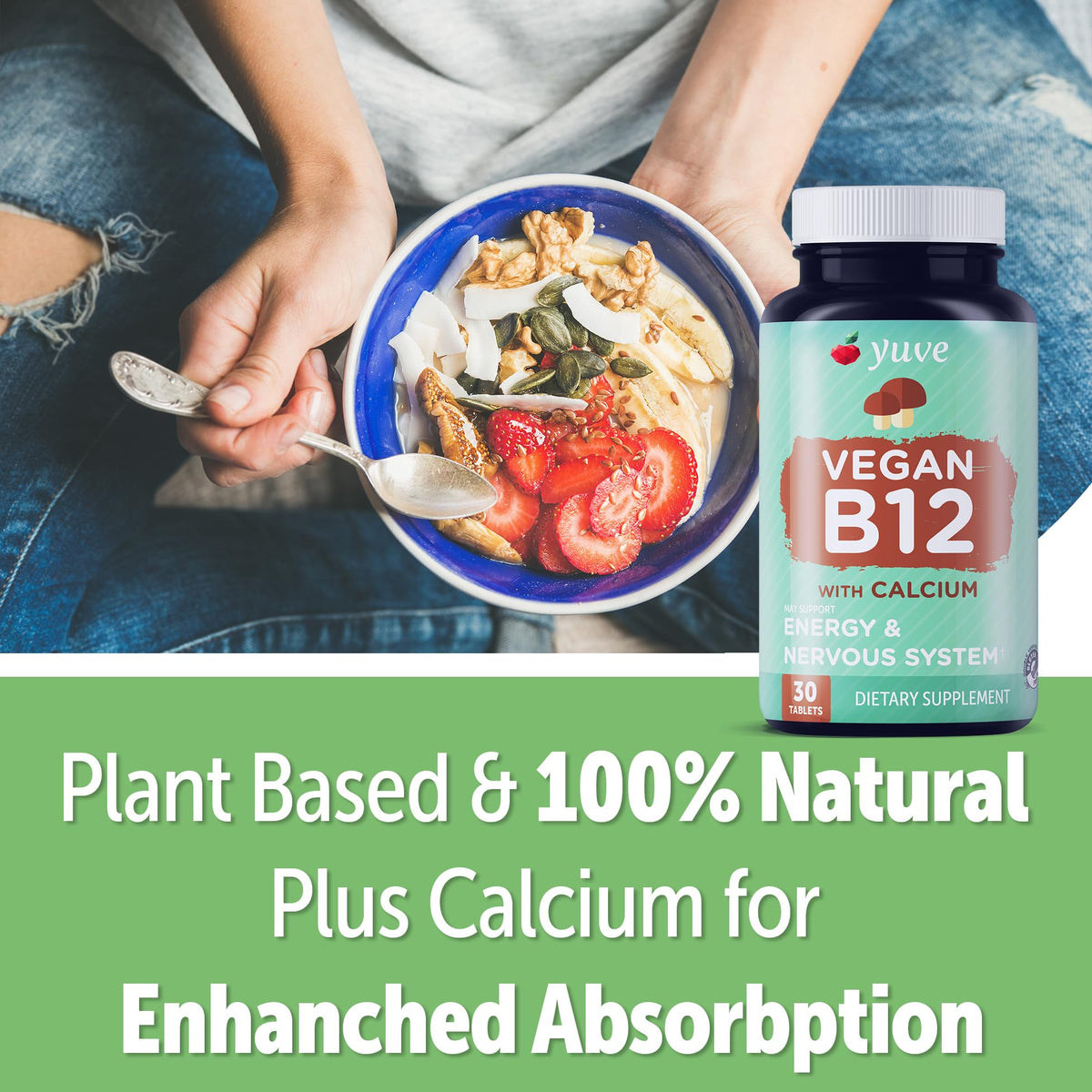 Yuve Vegan B12 with Calcium 1000mcg - 30 Tablets - image 3