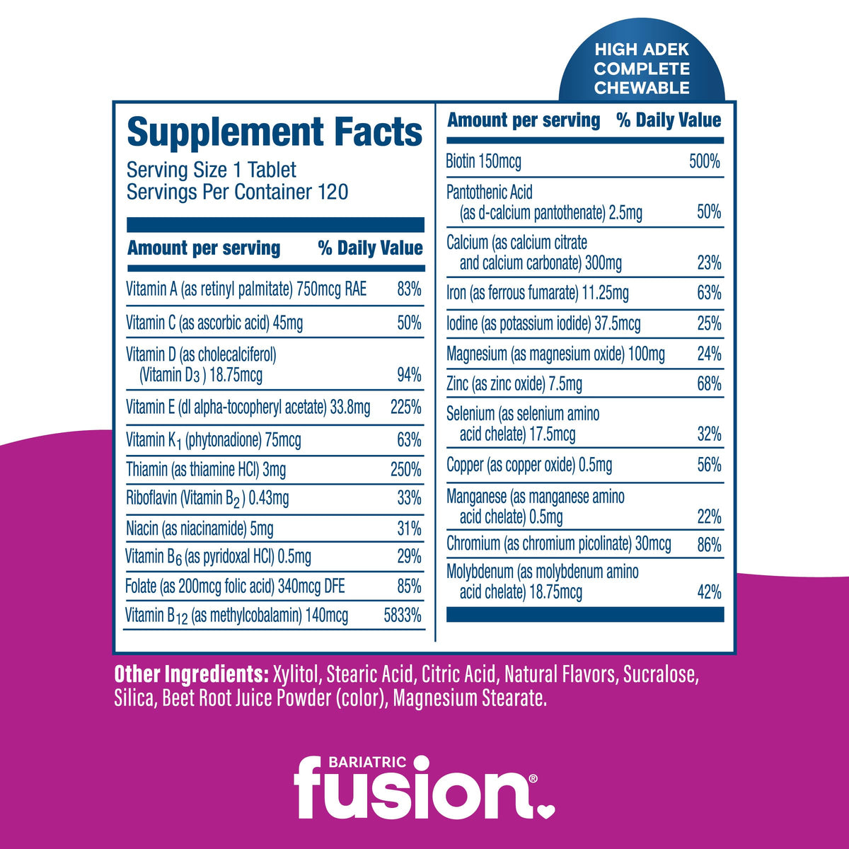 Bariatric Fusion High ADEK Multivitamin Mixed Berry - 120 Tablets - image 4