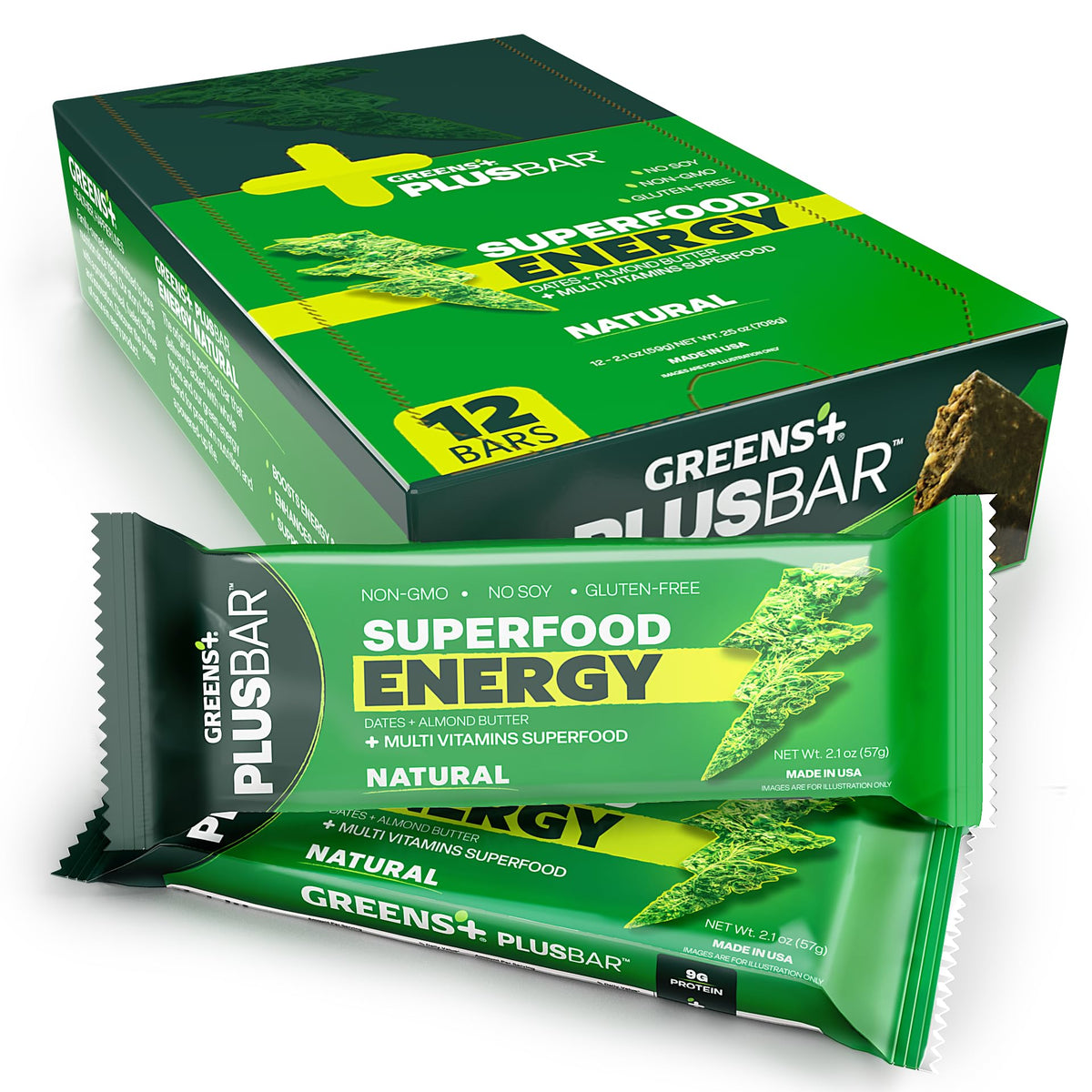 Greens+ Plusbar Natural Superfood Energy Bar - 12 Bars