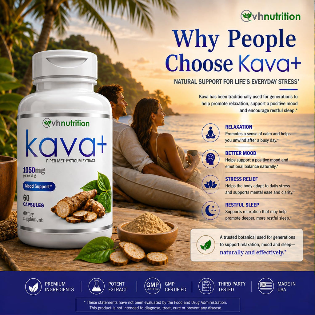 VH Nutrition KAVA+ Kava Kava Capsules Mood Support - 30 Capsules - image 3