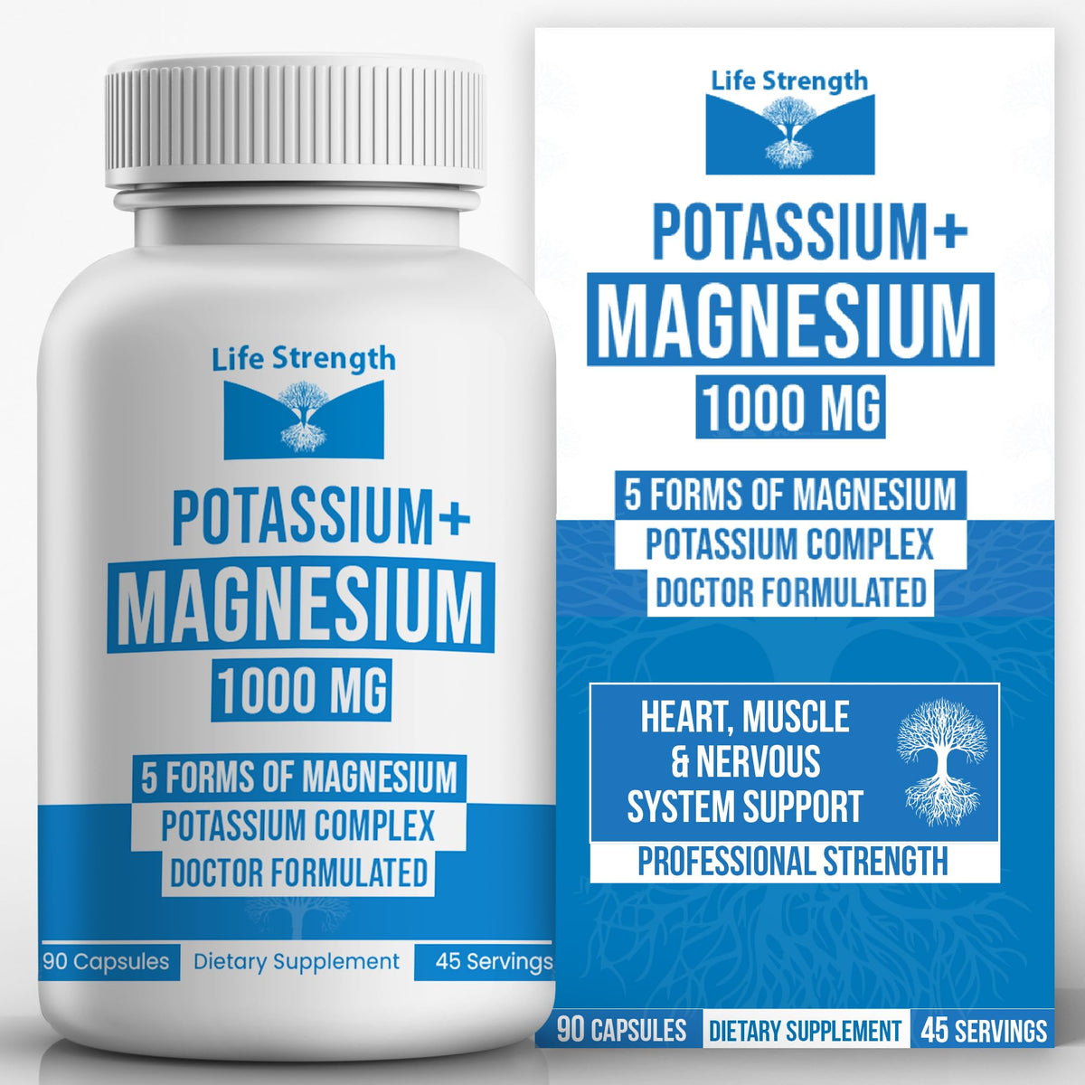 LifeStrength Potassium Magnesium Supplement 1000mg - 90 Capsules