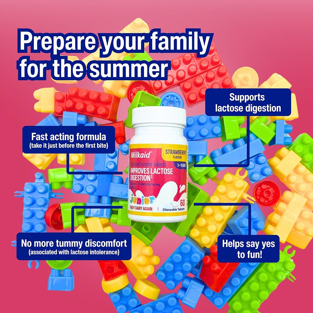 Milkaid Junior Lactase Enzyme Chewable Tablets for Lactose Intolerance
