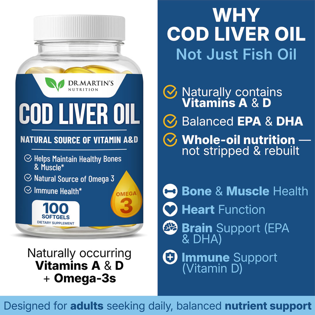 Dr. Martin's Nutrition Cod Liver Oil Softgels Omega-3 - 100 Softgels - image 7