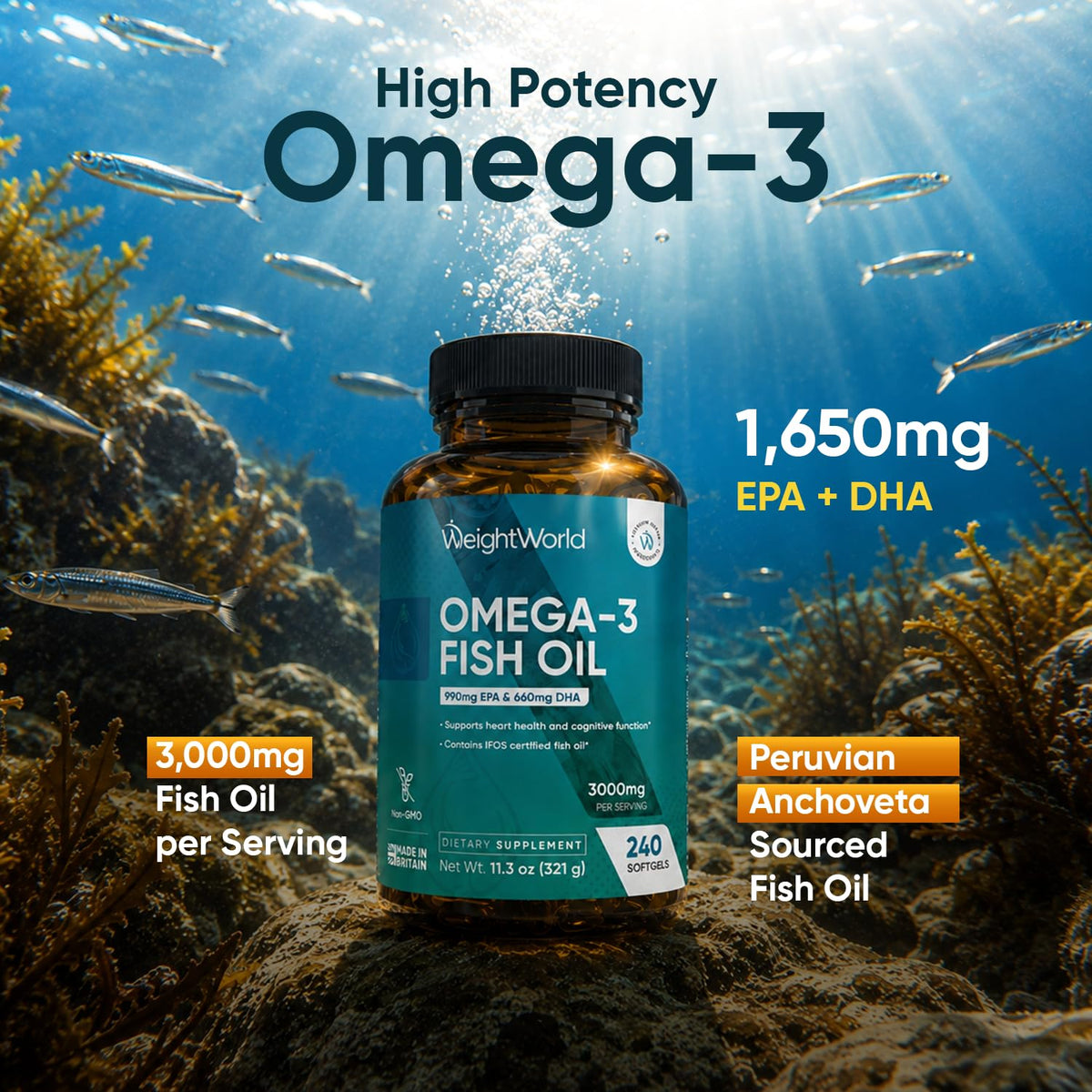 WeightWorld Omega 3 Fish Oil 3000mg EPA DHA - 240 Softgels - image 2