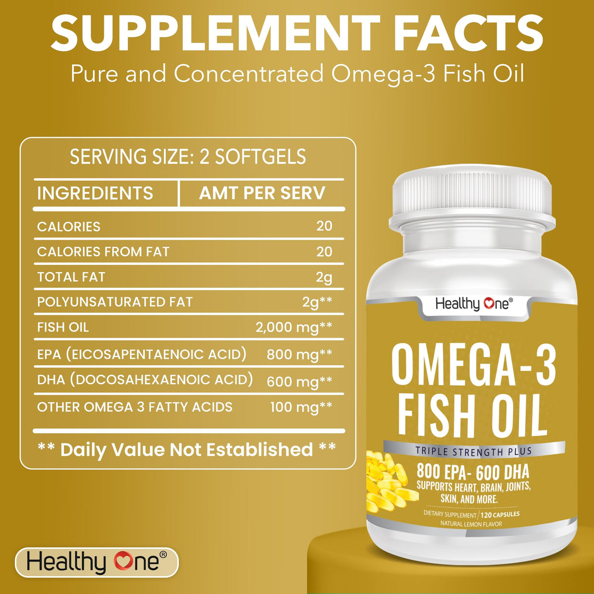 Healthy One Omega 3-1400mg EPA & DHA - 2000mgs Triple Distilled Fish