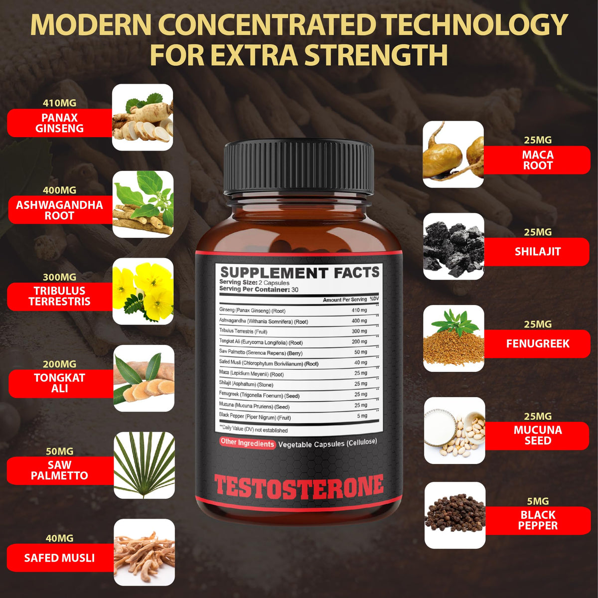 agobi Testosterone Supplement for Men with 11 Herbs - 60 Capsules - image 2