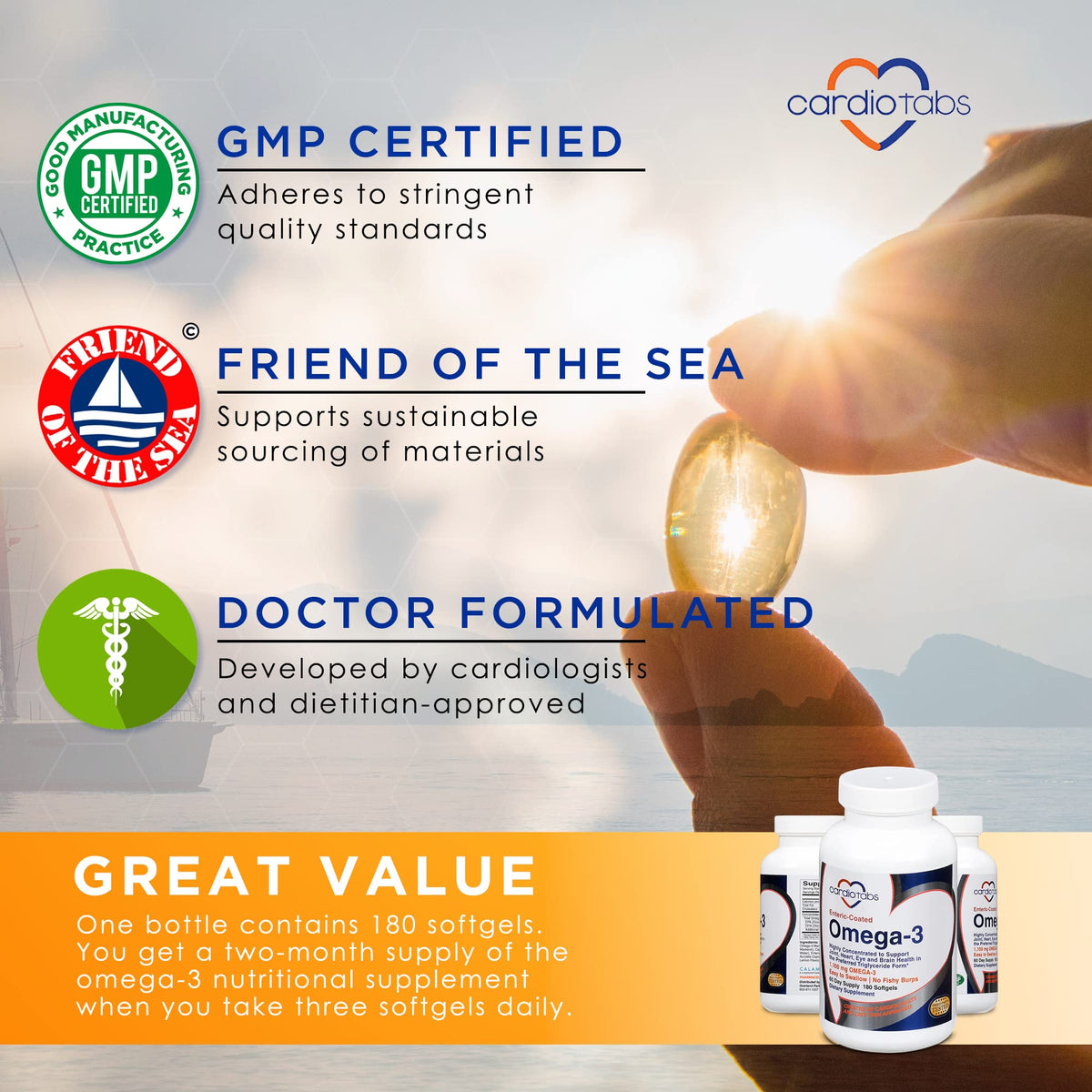 CardioTabs Omega-3 Enteric-Coated Fish Oil - 180 Softgels - image 4