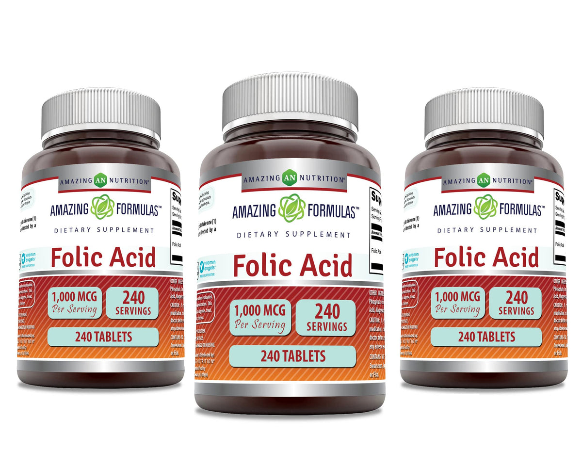 Amazing Formulas Folic Acid 1000 mcg (1 mg) Tablets Supplement