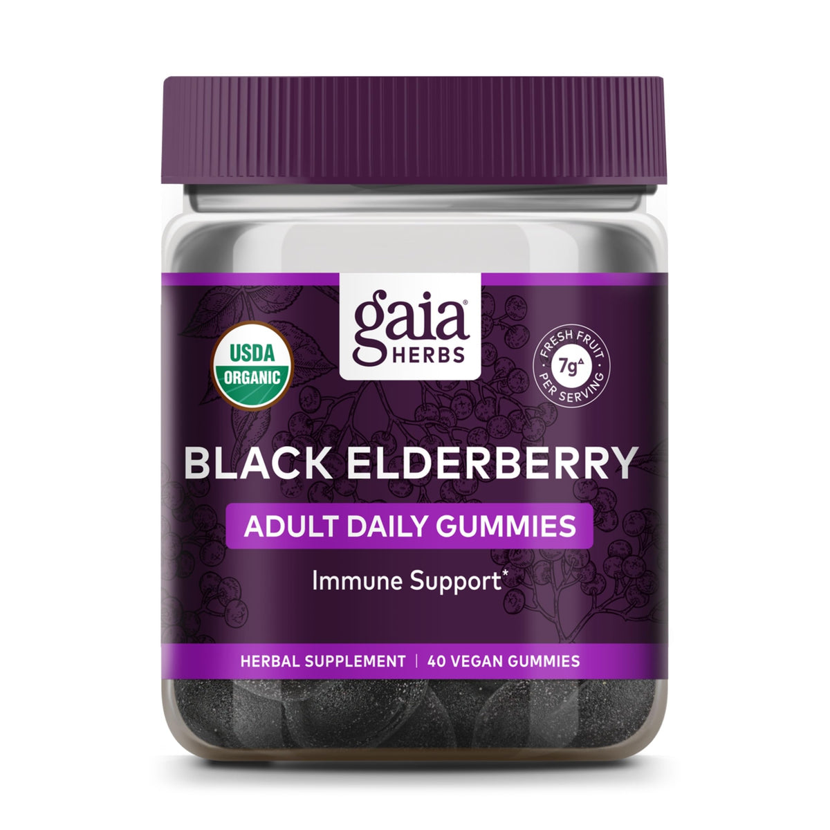 Gaia Herbs Black Elderberry Adult Daily Gummies Immune Support - 40 Gummies