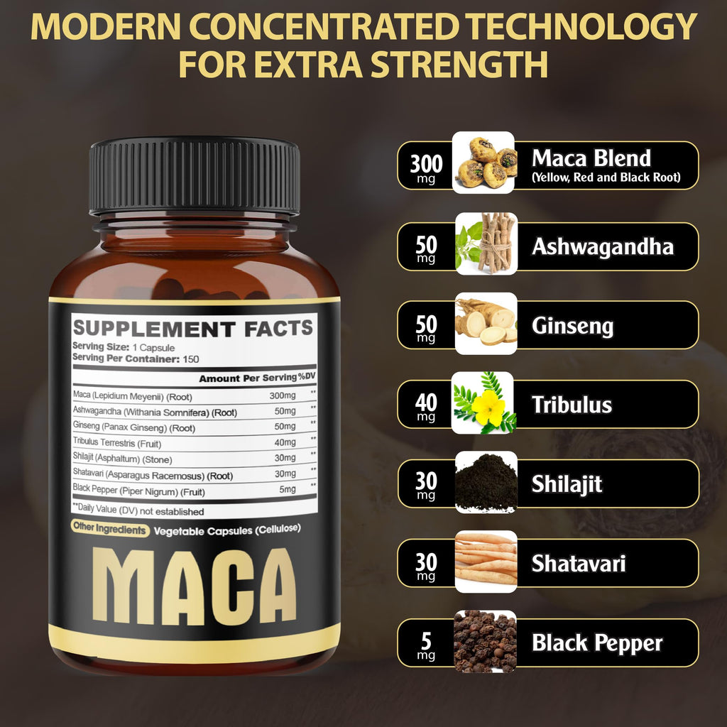 Agobi 7in1 Maca Root Capsules with Ashwagandha & Ginseng - 150 Count - image 2
