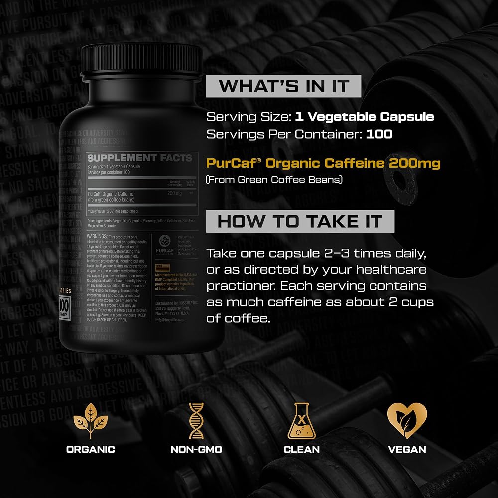HOSSTILE PurCaf Organic Caffeine Capsules 200mg - 100 Count - image 4