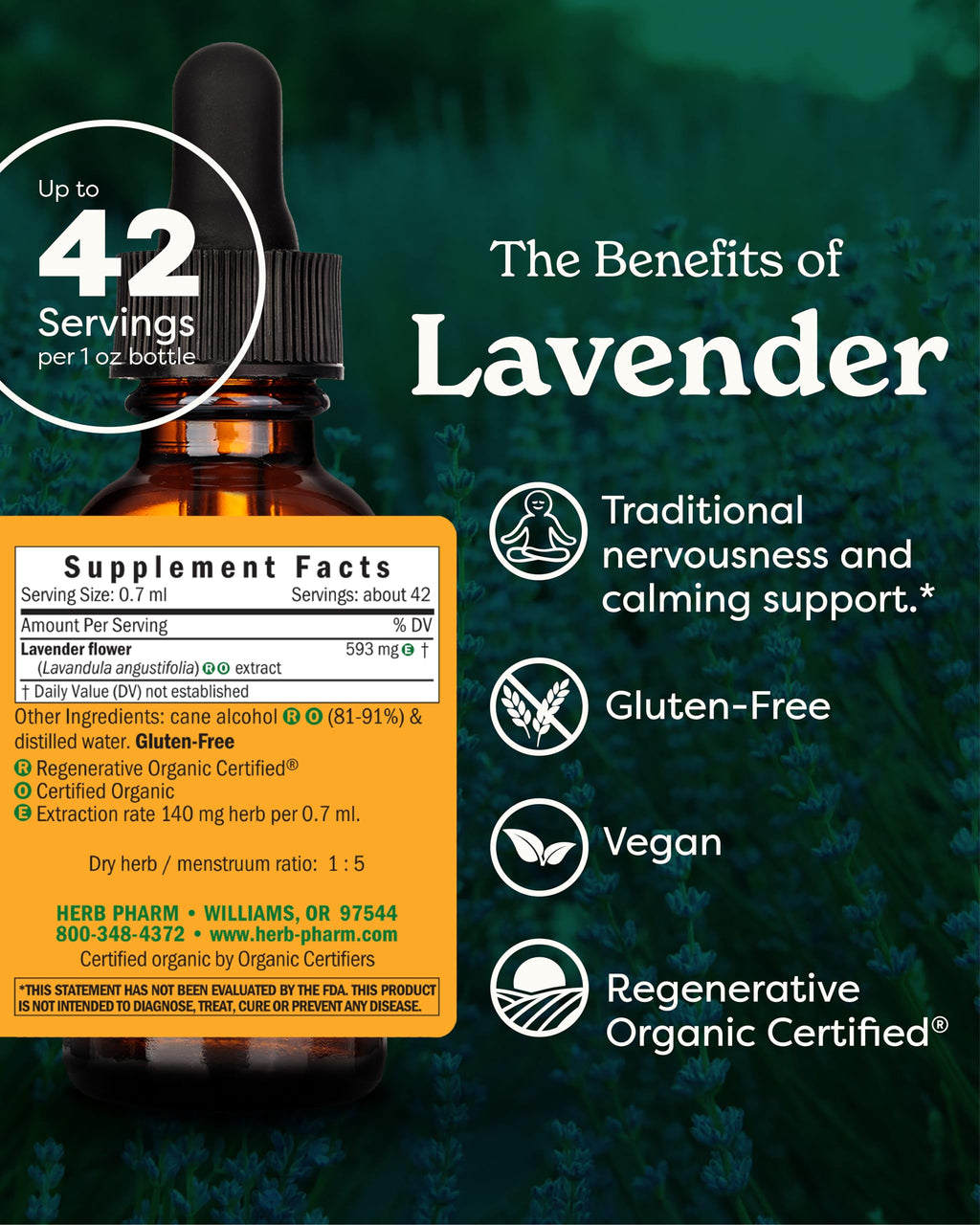 Herb Pharm Certified Organic Lavender Flower Liquid Extract - 1 Fl Oz - image 3
