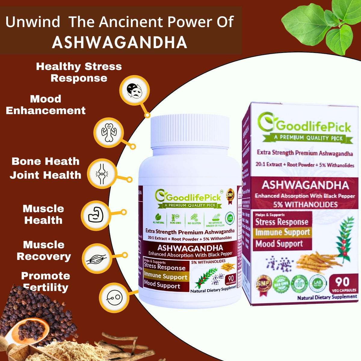 GoodlifePick Ashwagandha Capsules with Black Pepper
