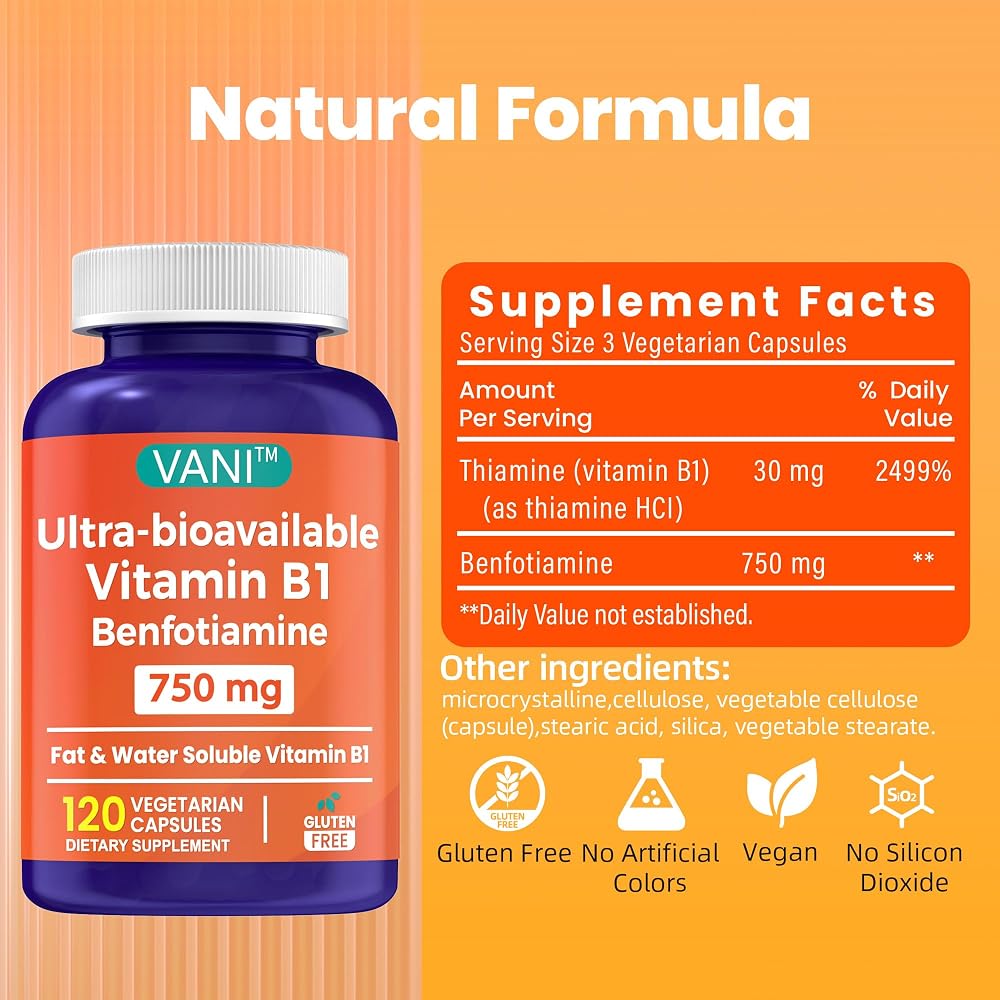 VANI Benfotiamine 750mg B1 Supplement - 120 Capsules - image 4