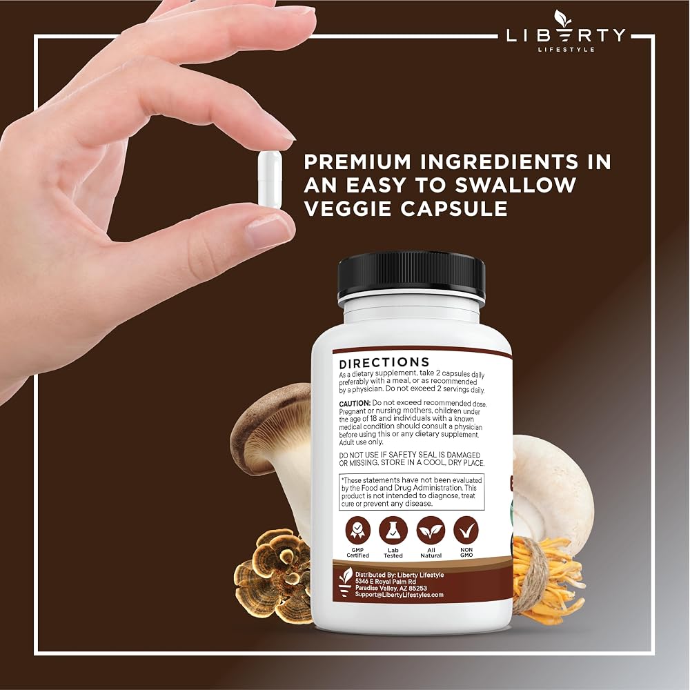 Liberty Lifestyle Lions Mane Mushroom Supplement with Turkey Tail