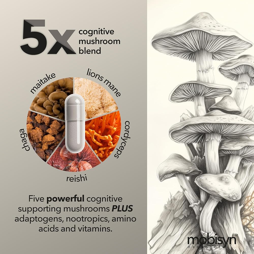 Mobisyn Organic Mushroom Supplement with Cognitive Nootropic Mushroom