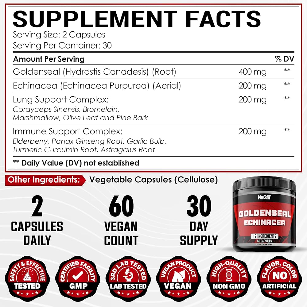 NUQIIT Goldenseal Root Capsule with Echinacea & Ginseng - 60 Capsules - image 2