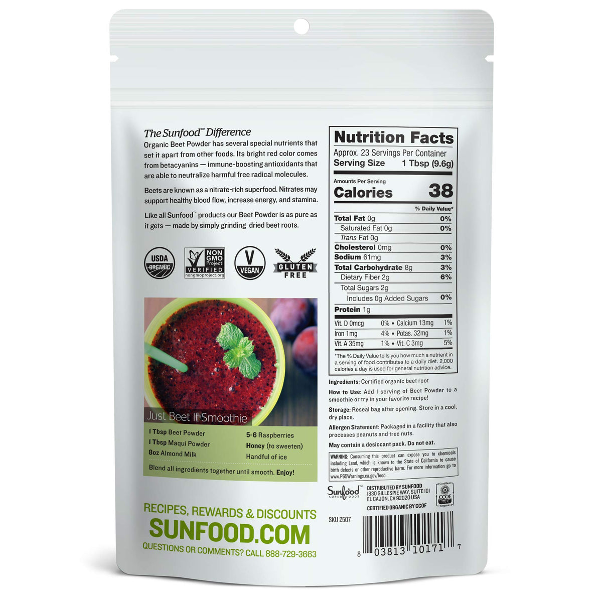 Sunfood Superfoods Organic Beet Root Powder - 8 oz - image 2