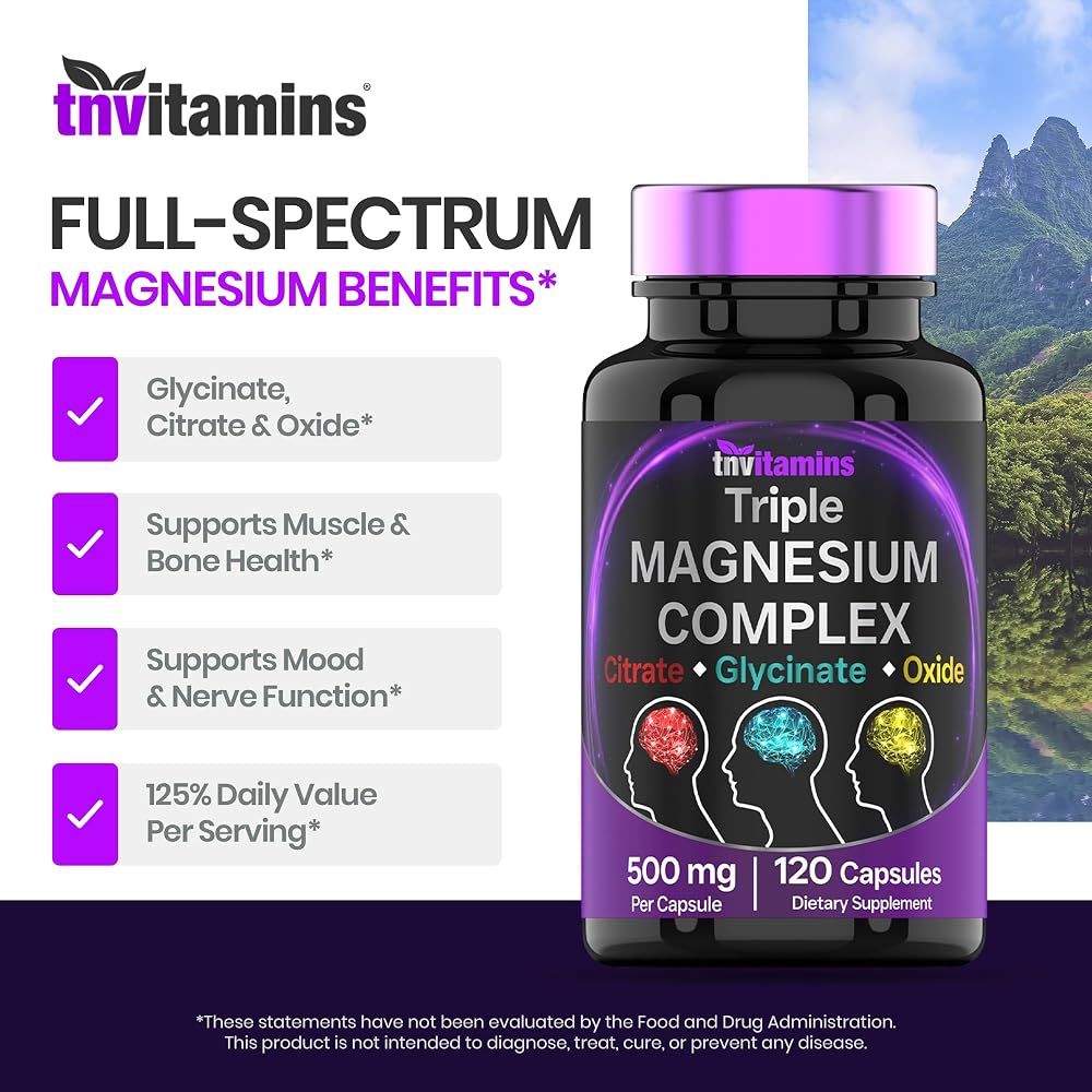 TNVitamins Triple Magnesium Complex 500mg - 120 Capsules - image 4