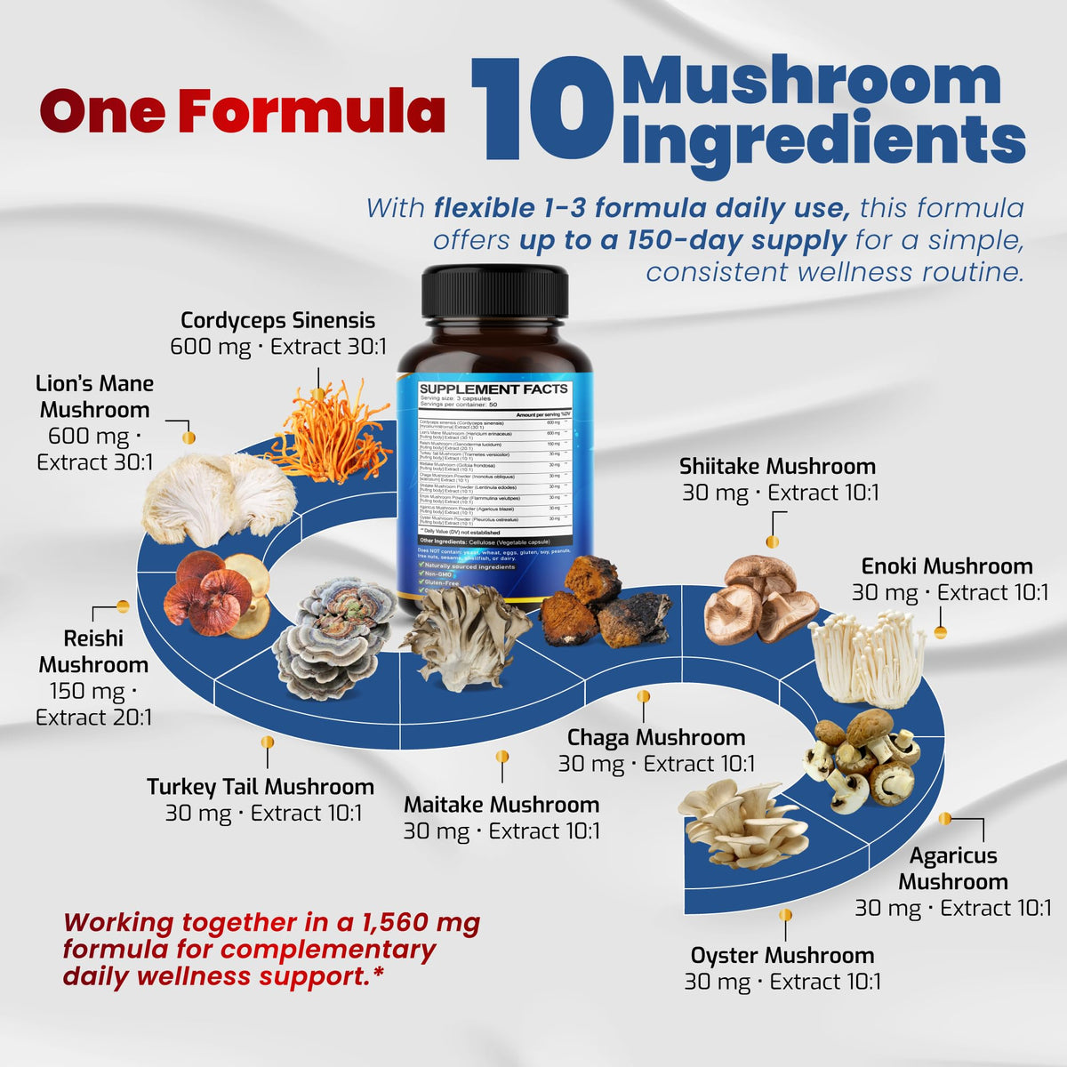 VEGATOT Mushroom Complex 1560mg 10-in-1 Lion's Mane Cordyceps - 150 Capsules - image 5